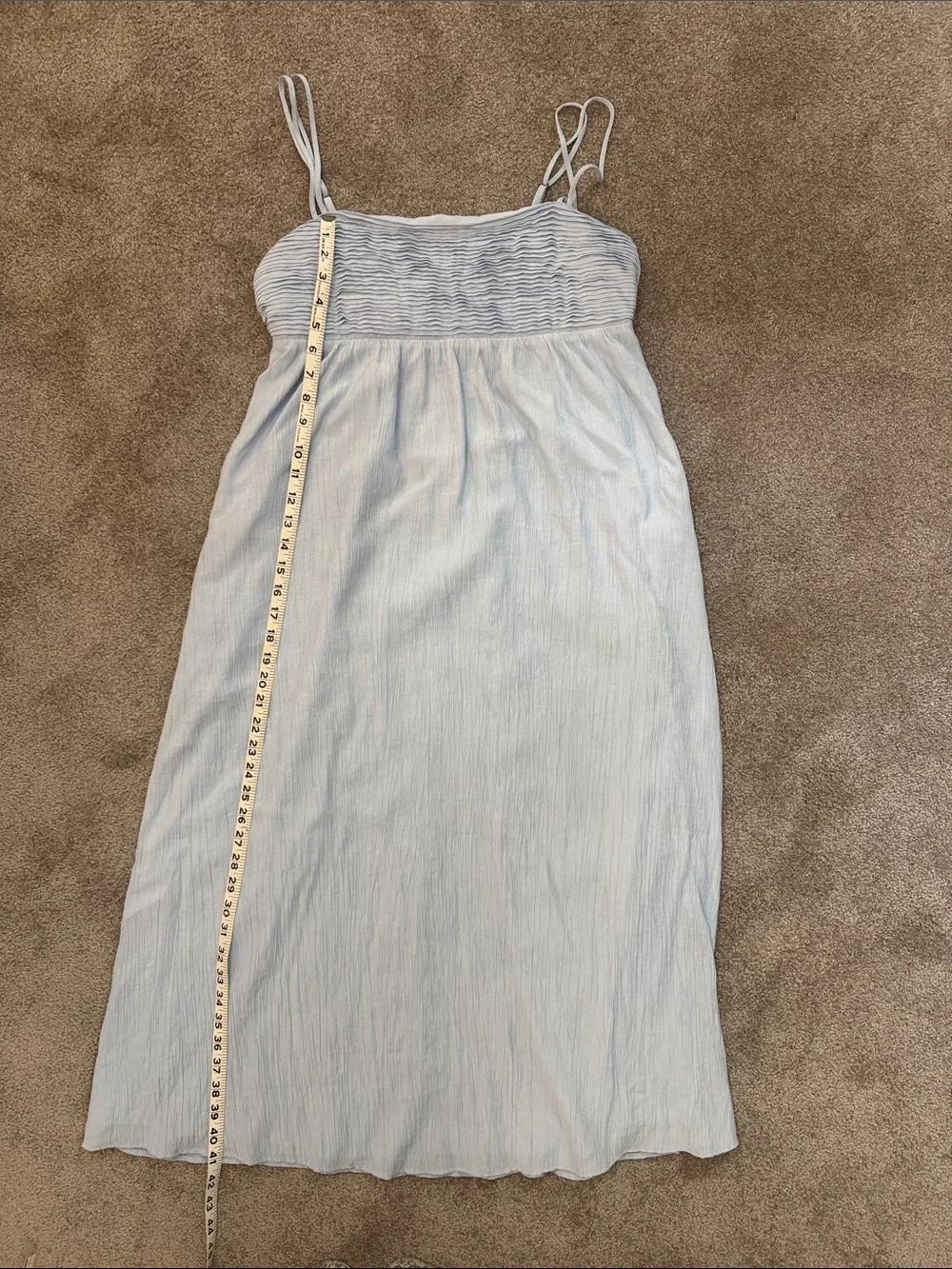 Abercrombie & Fitch Baby Blue Smocked Bodice crinkled Maxi Dress SZ L